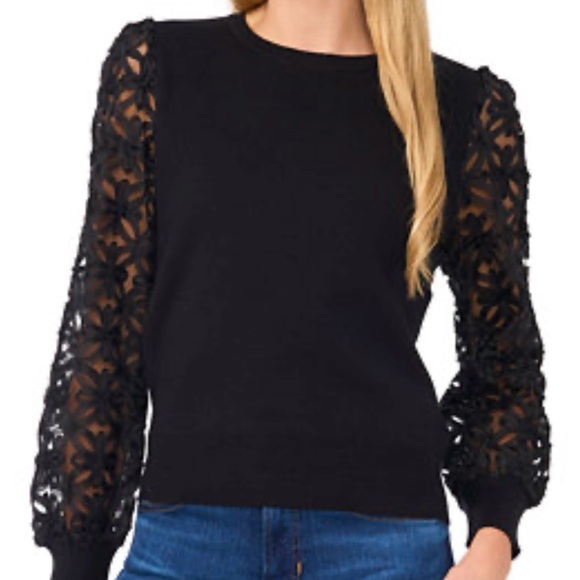 Women’s Floral Lace Sleeve Sweater - Picture 1 of 5